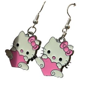 Hello kitty handmade charm earrings with silver hooks